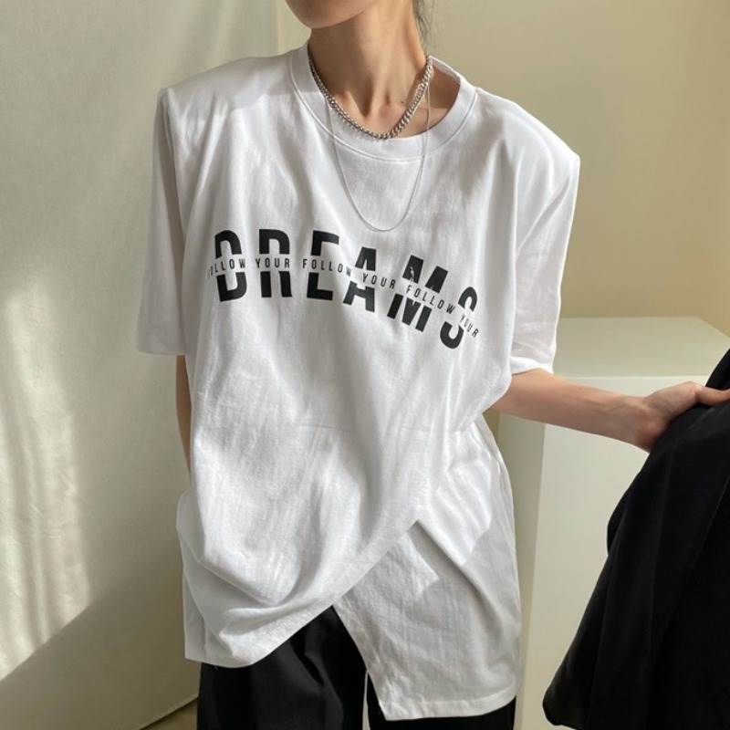 2色 トップス Tシャツ スポーティ 個性的 半袖 お姉さん ロゴ カッコイイ カジュアル クール 着回し め スタイリッシュ モテる 着痩せ レディース ワンサイズ フリーサイズ ホワイト ブラック 5,296円
