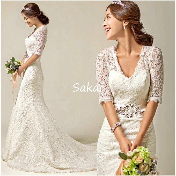 ウェディングドレス マーメイドライン ウエディングドレス 長袖 サッシュベルト 安い 花嫁 ロングド