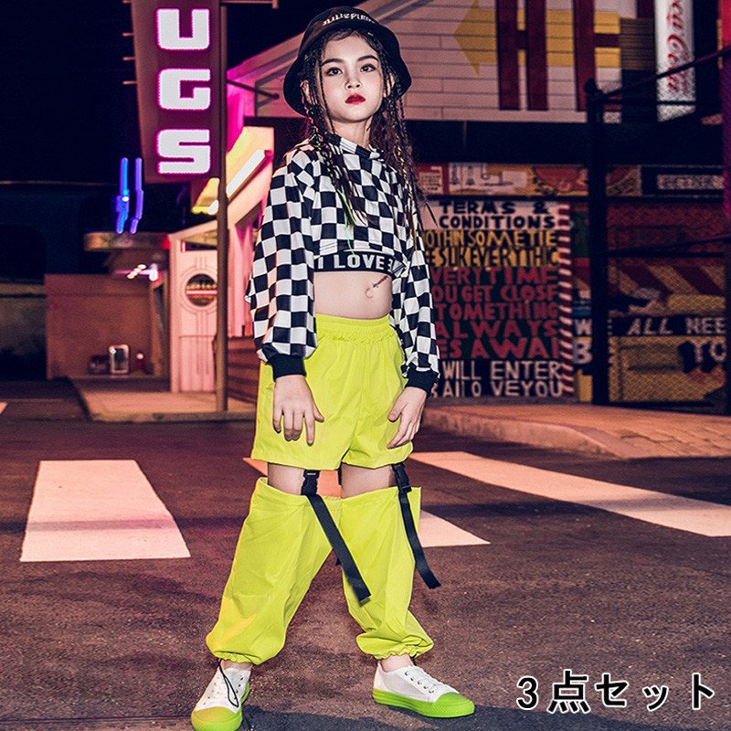 キッズダンス衣装 ヒップホップ HIPHOP セットアップ ベスト チアガール パンツ 子供服 女の子 ステージ衣装 練習着 体操服