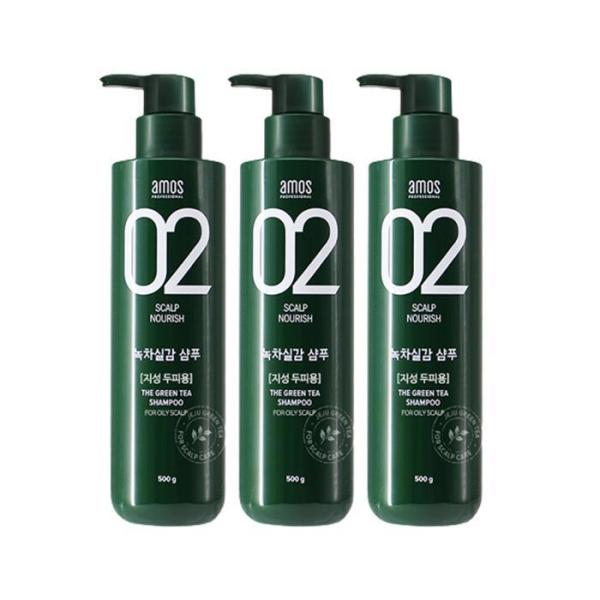 栄養友達 アモス 緑茶実感 爽やかタイプ 脂性髪用 シャンプー 500g 3個