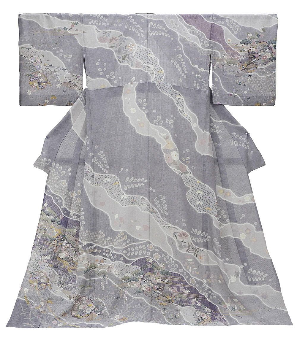夏物 訪問着 新品仕立済 正絹 夏物 雪輪四季花宝尽くし模様 身丈171cm 裄丈69cm 縦絽訪問着 新品 仕立て上がり 着物 wb2324 47,880円