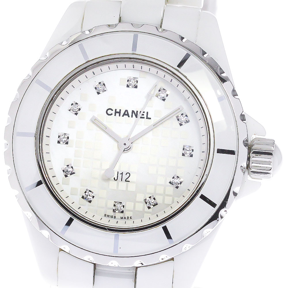シャネル CHANEL H2511 J12 白セラミック 12Pダイヤ クォーツ レディース 保証書付き_790317【中古】