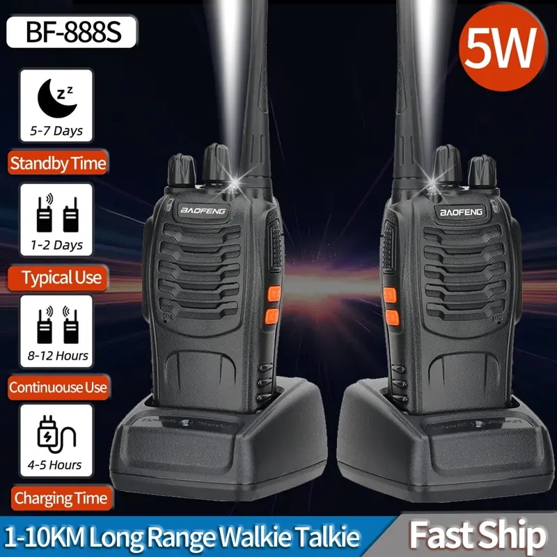 Baofeng-長距離トランシーバー888s,狩猟およびホテル用の双方向ラジオデバイス,400, 470mhz,1 2個