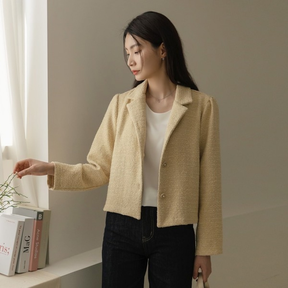 [ELYSIA] クースミニマルカラーツイードジャケット