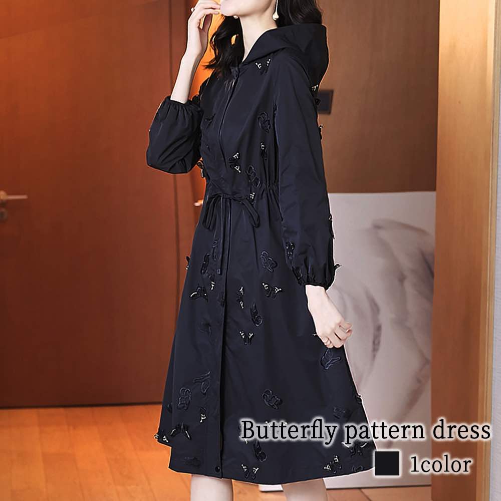 ワンピース レディース 蝶柄ワンピース Aライン ネック 大人 韓国 秋 安い 大きいサイズ きれいめ 20代 スカート ロング 黒 白 40代 アウトドア 厚手 かわいい しっかり ニット 体感 人