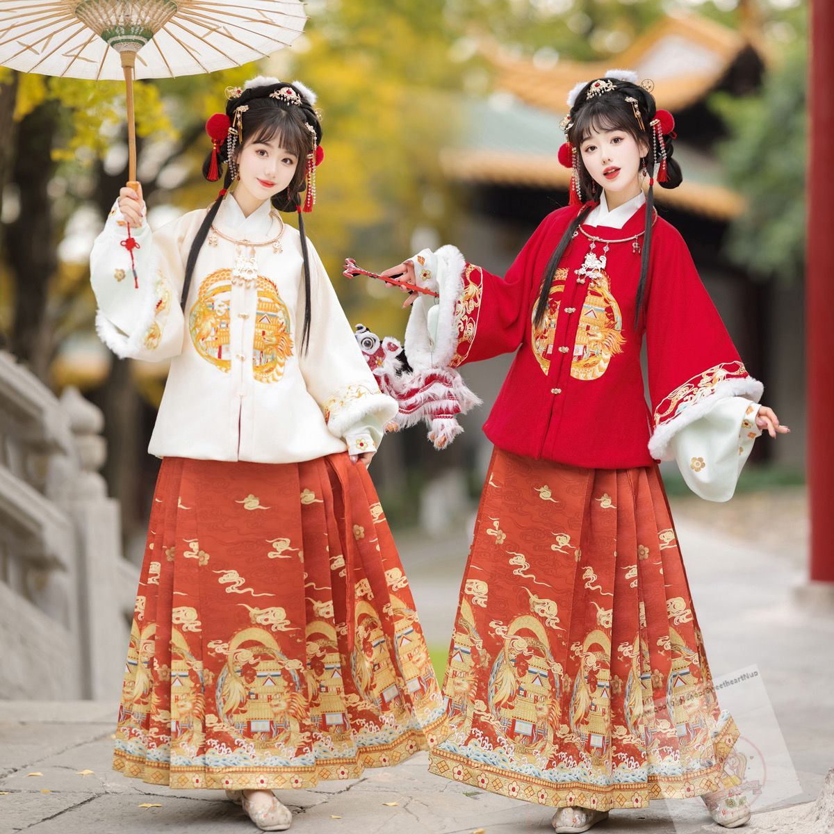 新型明制漢服女性冬オリジナル国風年越しカーディガンジャケット漢要素改良古装馬面スカート