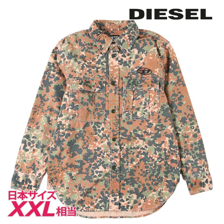 長袖コットンシャツ メンズ S-ROOW-BIG-PAT オーバルDロゴ刺繍 ヴィンテージウォッシュ加工 die-m-t-f4-36t