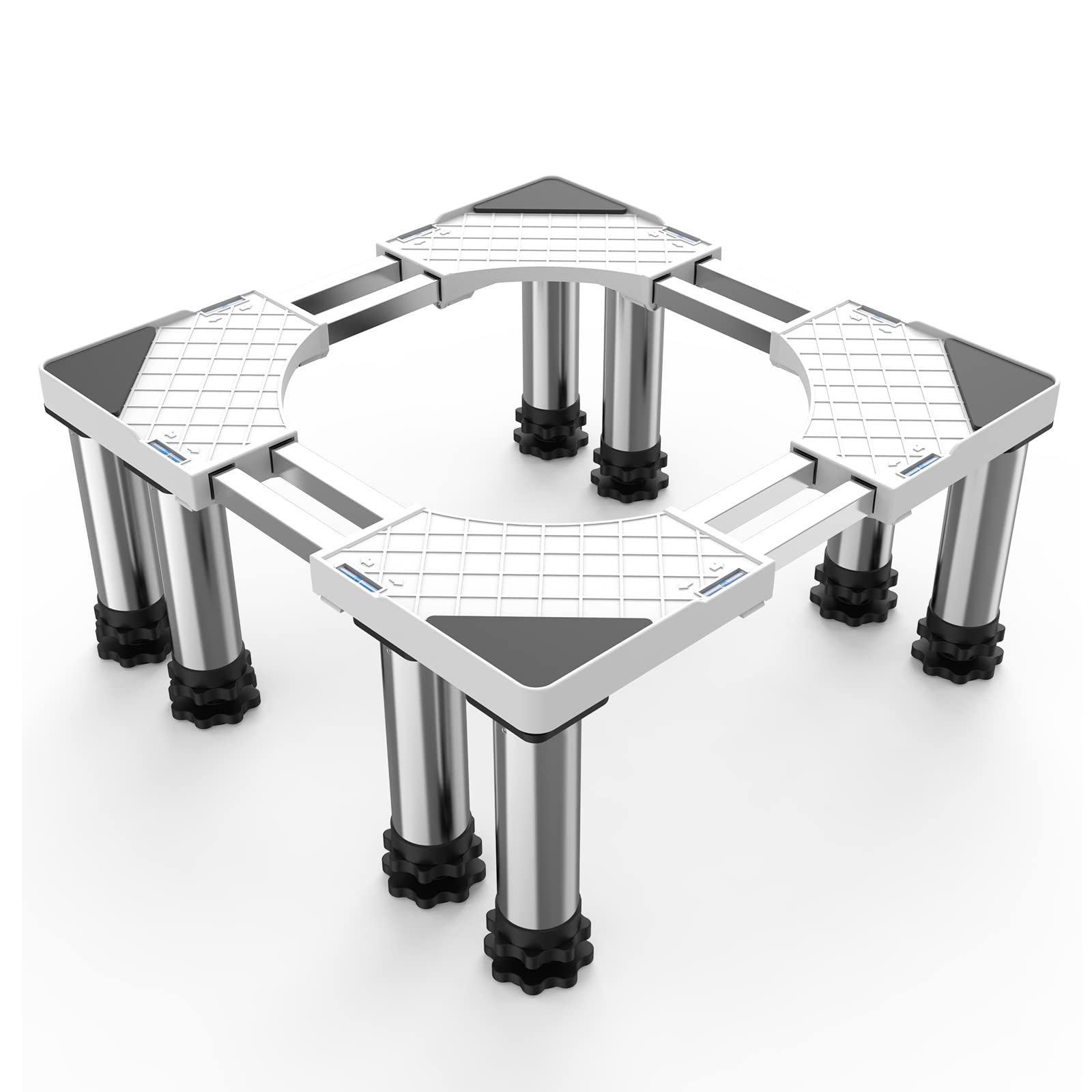 洗濯機 台 DEWEL 冷蔵庫置き台 8足口型鋼管8本式 かさ上げ 昇降可能 奥行/幅53.5～71cm 高度調節17.5~20.5cm 減音効果 太いジャッキ 防振パッド付き 3年保証