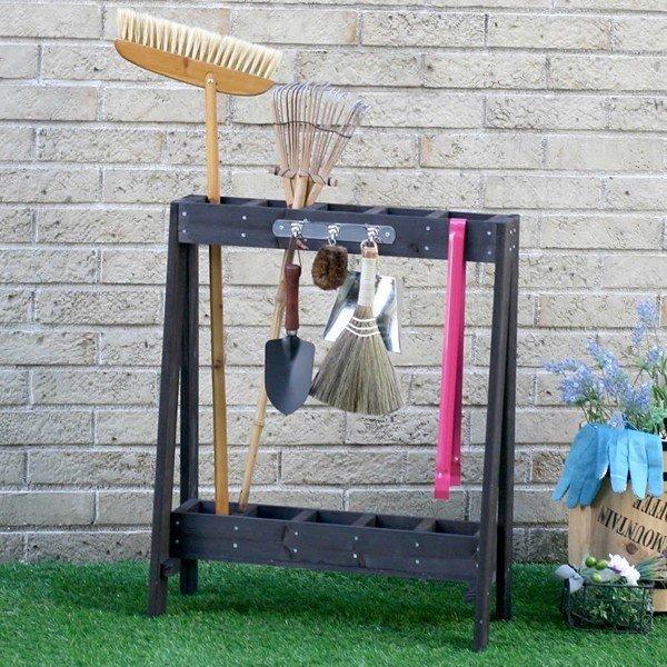 ほうき立て 傘立て ガーデンラック 庭 園芸用品 収納 スタンド ホウキ 用具入れ 掃除道具 棚 箒 傘たて 木製 ツール ガーデニング おしゃれ 北欧 白 ホワイト