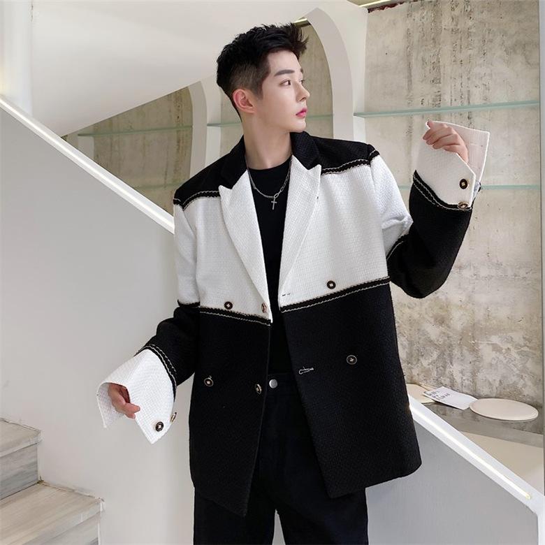 メンズ カジュアルスーツ コート ダンス衣装 舞台 演奏会 ヒップホップ クラブ 公演 発表会 イベント 正装 白黒 男子外套 アウター