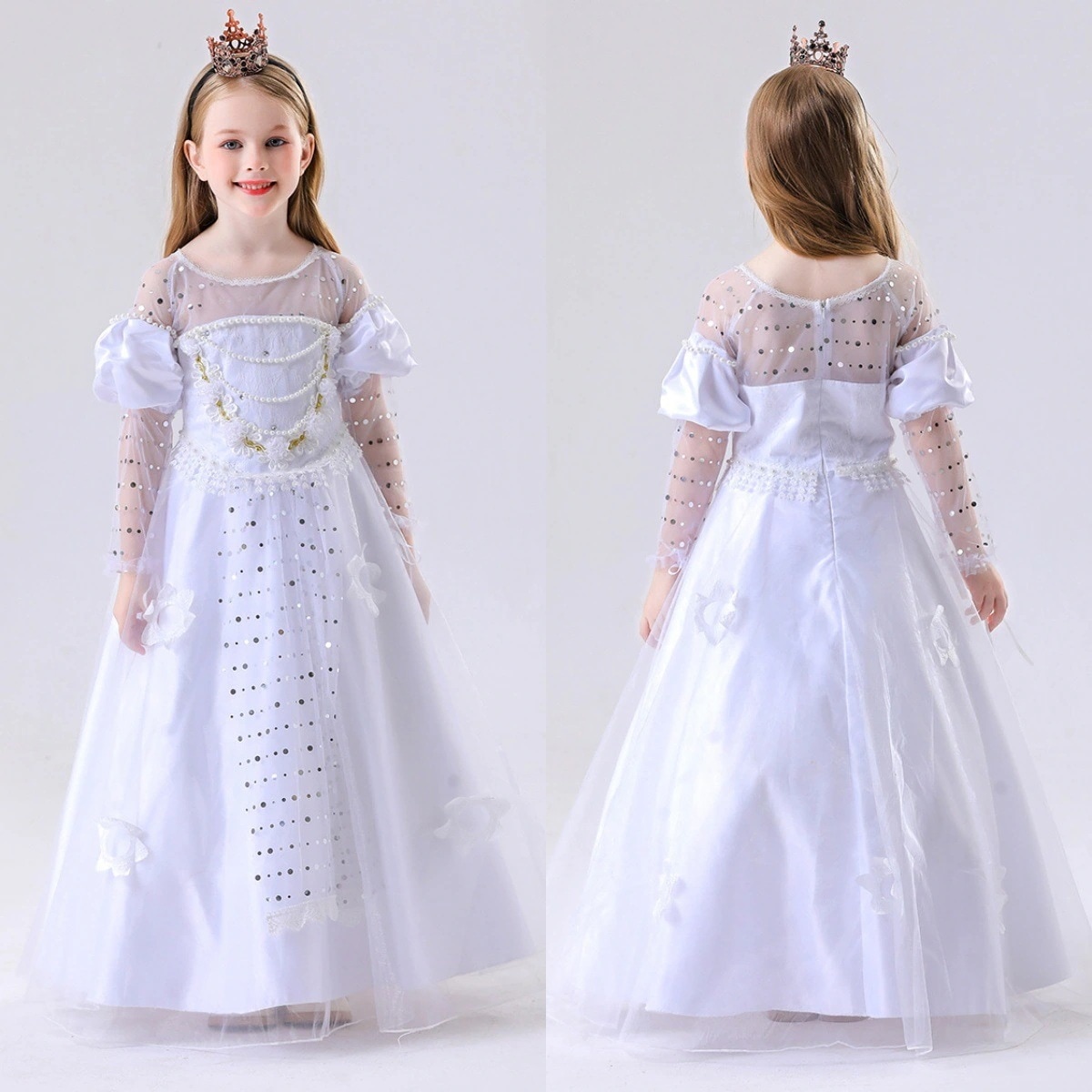 ハロウィンキッズホワイトクイーンベルシンデレラ氷雪眠り姫ワンピースパーティー舞台公