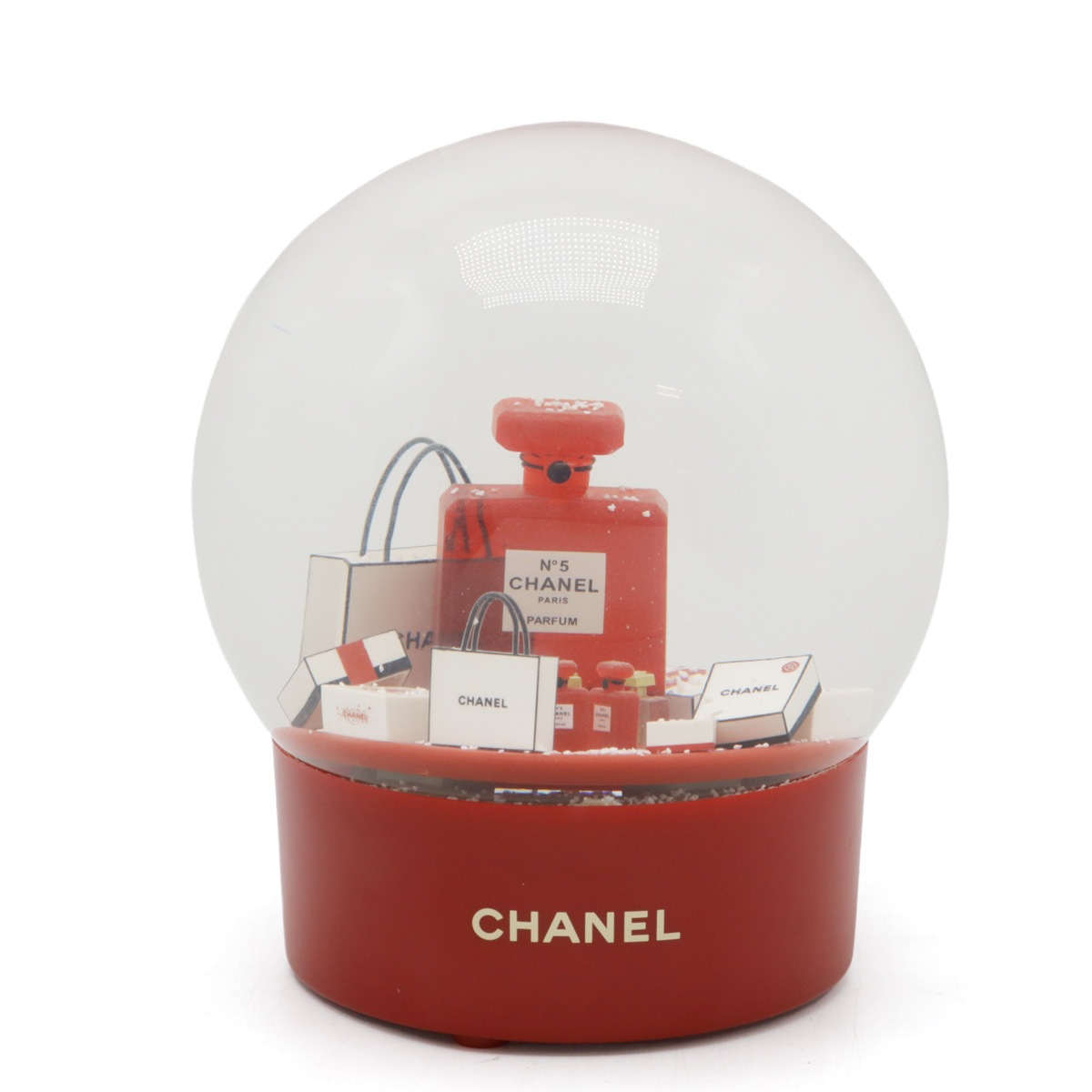 ビッグスノードーム 電動式 オブジェ No.5 香水 瓶 ショッパー ギフトボックス レッド 赤 ホワイト 白 USBケーブル付属な