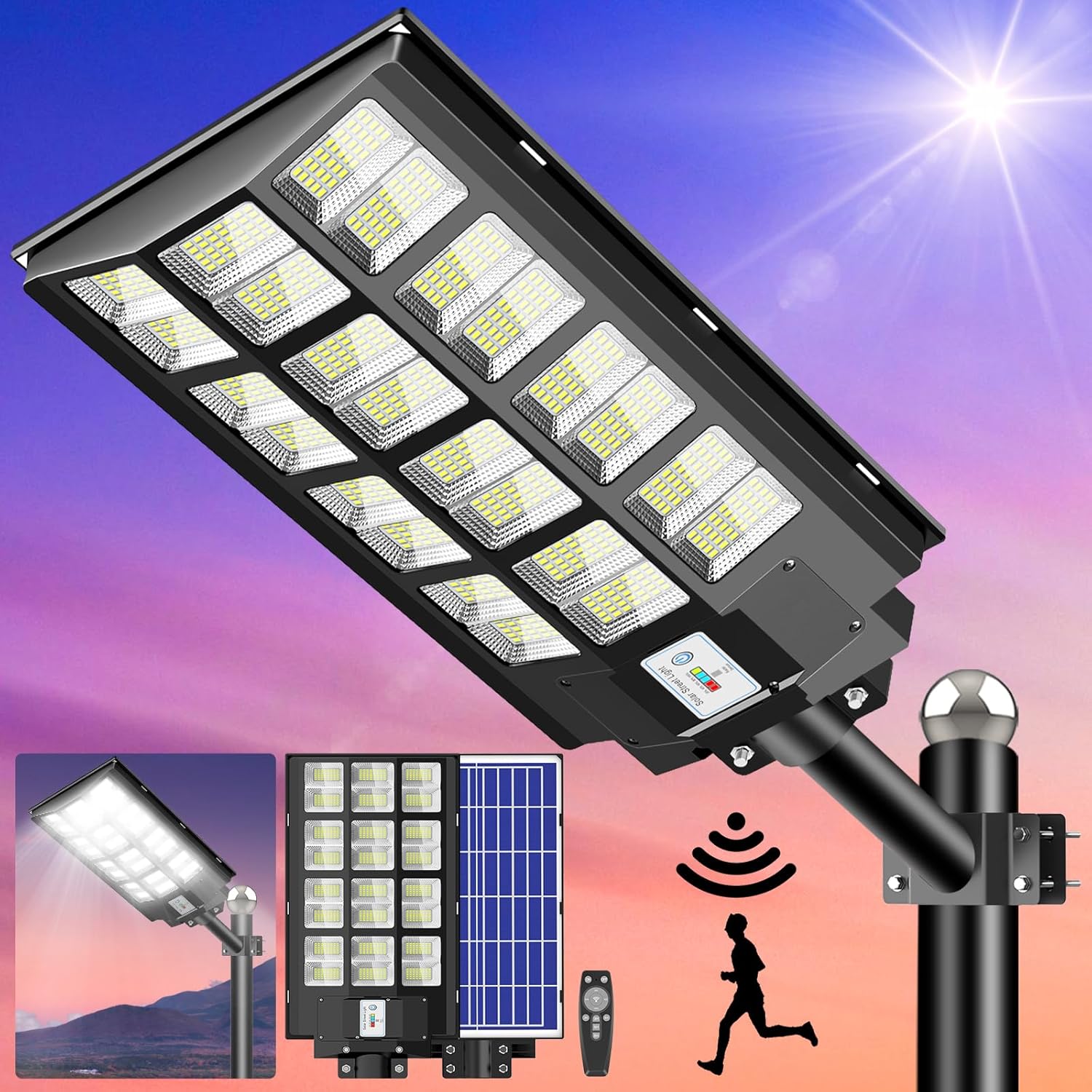 【驚きの高輝度・3面発光】SUKITEN ソーラー街灯 街灯 800W 35000LM センサーライト 屋外 IP66防水 ソーラーライト 人感センサー ソーラ外灯 点灯時間/明るさ調整 屋外照明 夜