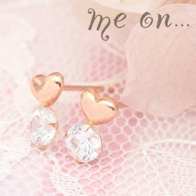 me on... K10ピンクゴールドぷっくり可愛いプチハートキュービックジルコニアピアス