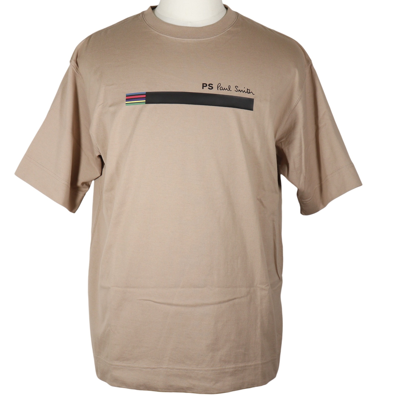 Sports Stripe Bar 半袖Ｔシャツ コットン ベージュ メンズ 中古品 A+ランク