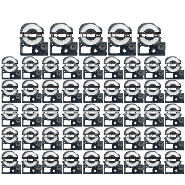 キングジム用 テプラ PRO 互換 テープカートリッジ SS18KW 白ラベル 強粘着 50個セット 18mm／白テープ／黒文字