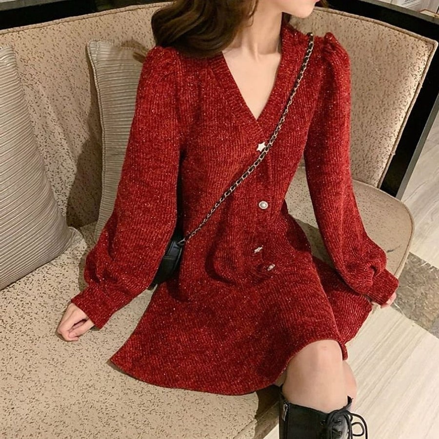 韓国デザイン秋冬新作ホリデーキラキラワンピース