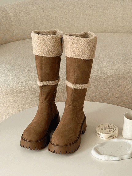 毛裏地 モコモコ ロングブーツ(6cm)