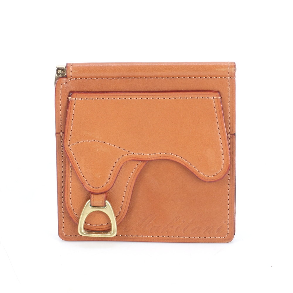 極美品 マネークリップ ブラウン ゴールド 金具 レザー 札入れ 長財布 二つ折り ウォレット ラウンドファスナー メンズ RUE CQ1-6 中古