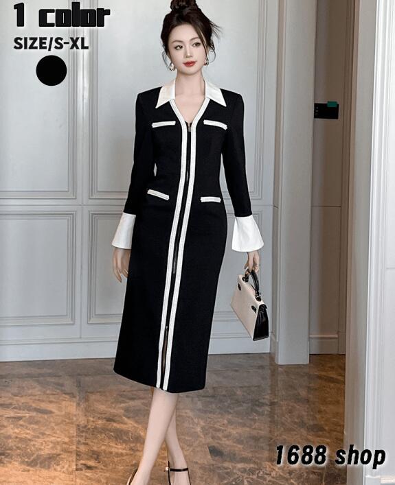 大人気 2025 タイトワンピース 姫系ワンピース　シンプル　ワンピース インポート ひざ丈 ミドル丈 エレガント　韓国ファッション シンプル Vネック パーティドレス 長袖　お嬢様 セクシー ミニワ