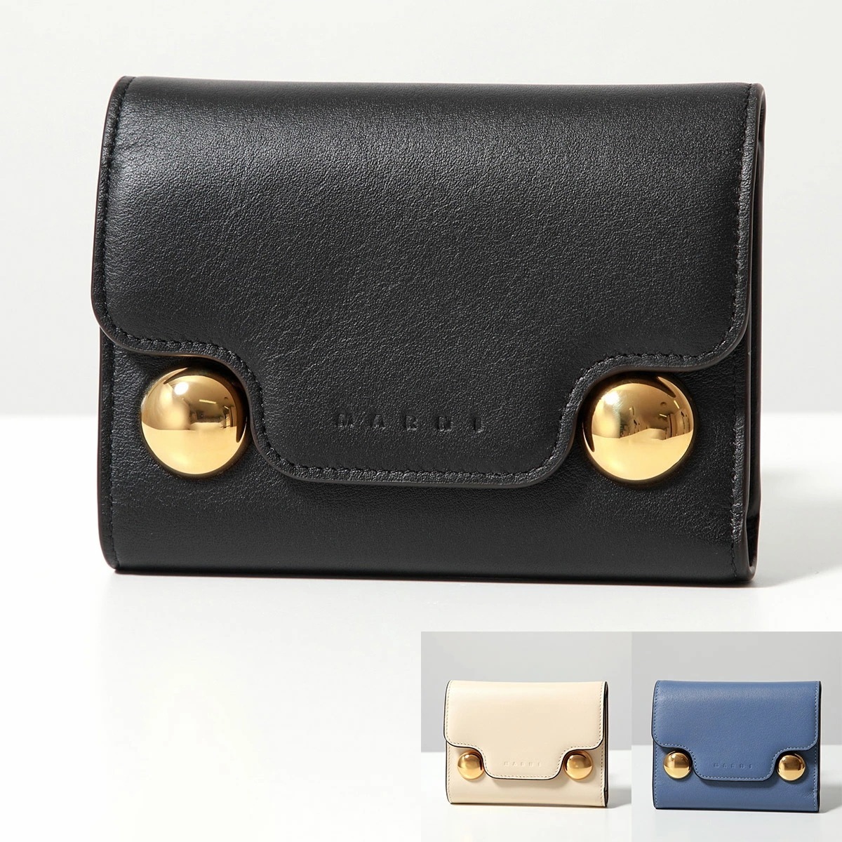 MARNI マルニ 三つ折り財布 Trunkaroo PFMO0109U0 P6948 レディース ミニ財布 レザー 3つ折りウォレット スタッズ装飾 カラー3色