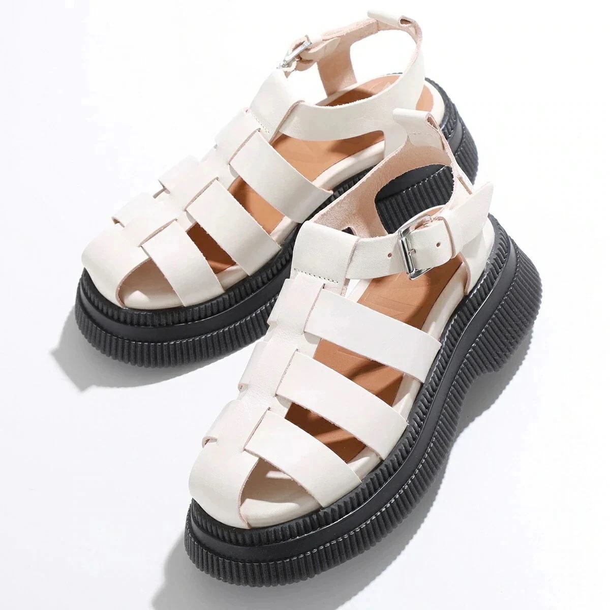 GANNI ガニー グルカサンダル Creepers Grid Sandal S2049 4897 レディース レザー ストラップ プラットフォーム シューズ