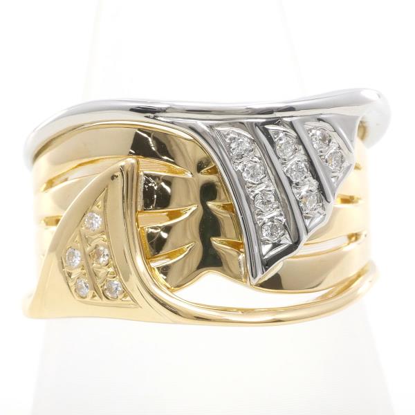 PT900 プラチナ K18YG リング 17号 ダイヤ 0.10 カード鑑別書 ジュエリー 中古