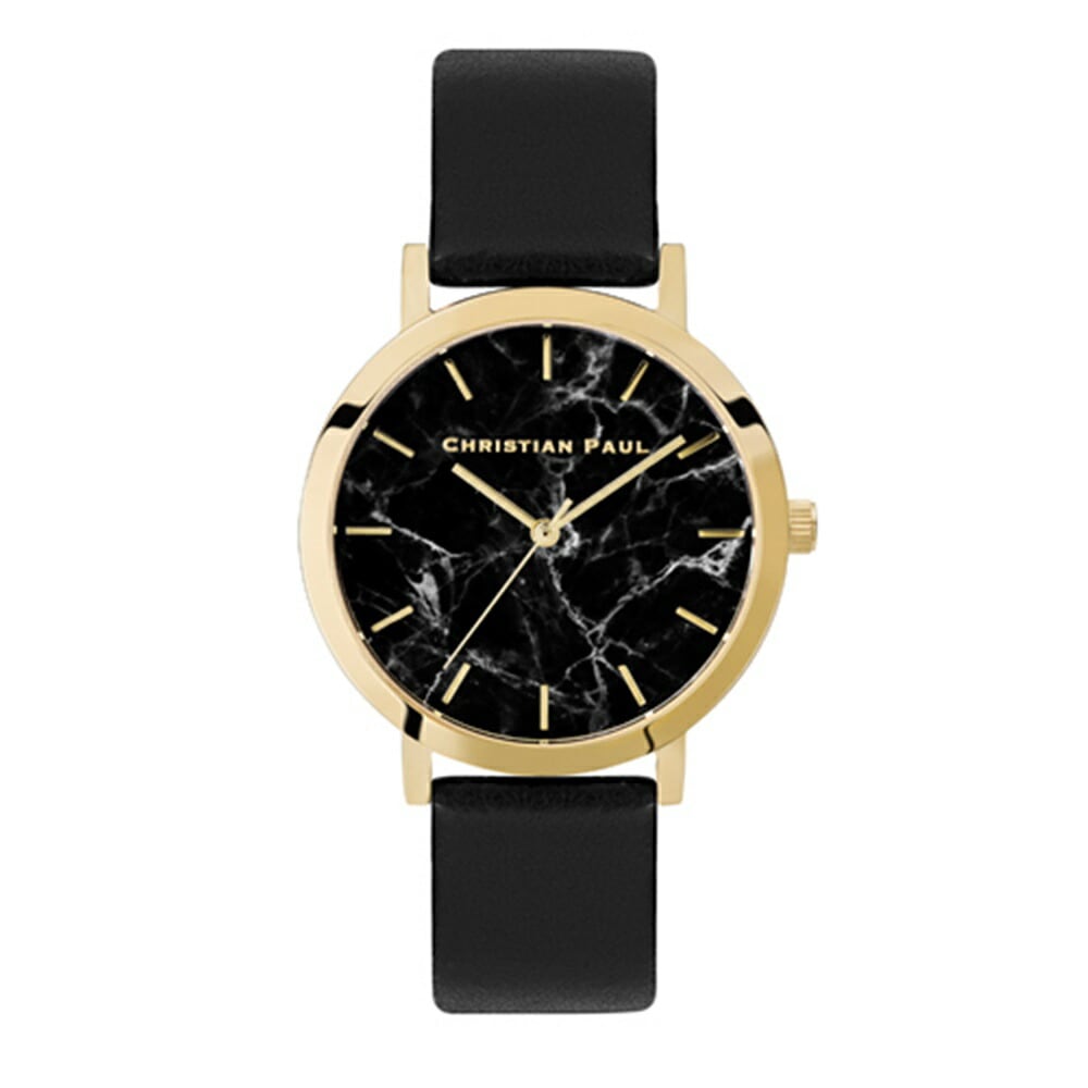 日本正規品 クリスチャンポール 腕時計 手表 誕生日 プレゼント レディース マーブル 黒 革ベルト ブラック 仕事用 おしゃれ かわいい ブランド 時計 結婚祝い 女友達　20代 30代 40代 女