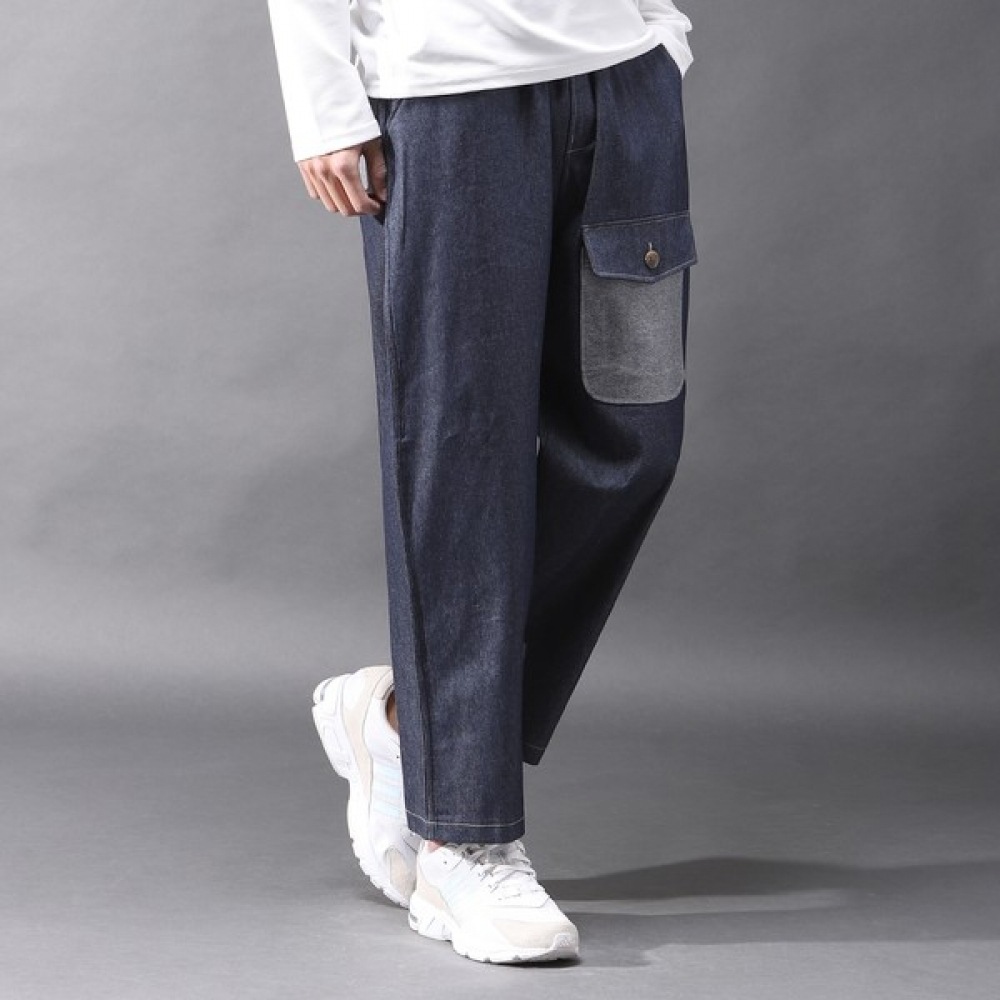 (Juans) デニム配色ワンポケットワイドバンディングパンツ ECCP3223