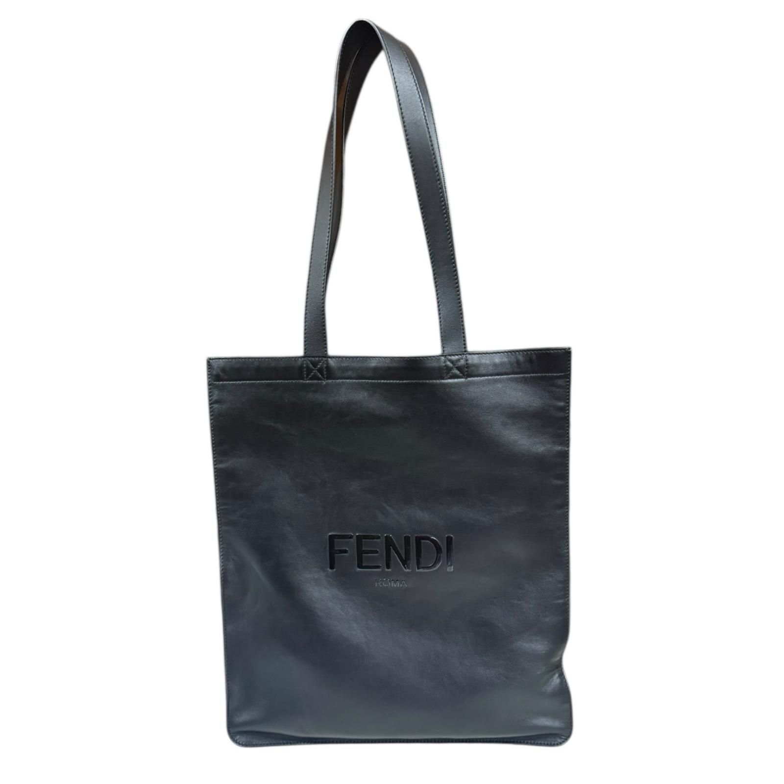 フェンディ フラット ショッピングバッグ トートバッグ レザー 7VA538 ブラック FENDI 中古 美品