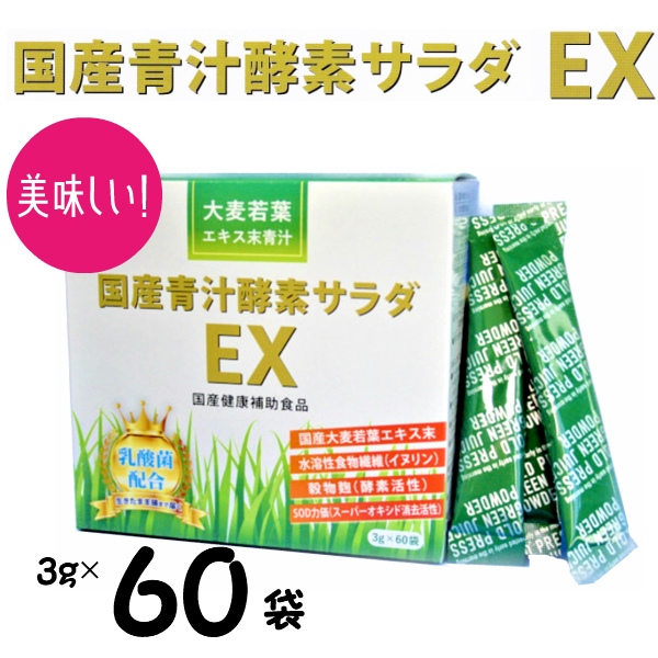 大人気！ 国産青汁酵素サラダEX 60袋 約1か月分 SOD活性 国産大麦若葉 穀物麹 イヌリン 国産 日本製 食物繊維 酵素 飲みやすい 大麦若葉 無添加 無農薬