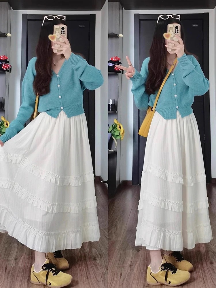 2024秋冬新作韓国風小さな初恋甘いドレスレディース春秋優しい風ロングスカートスーツ