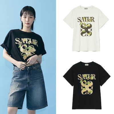 韓国人気★SATUR★W's Apero Leaf Graphic T-Shirt★半袖Tシャツ SATUR] Apero Leaf Graphic T-Shirt