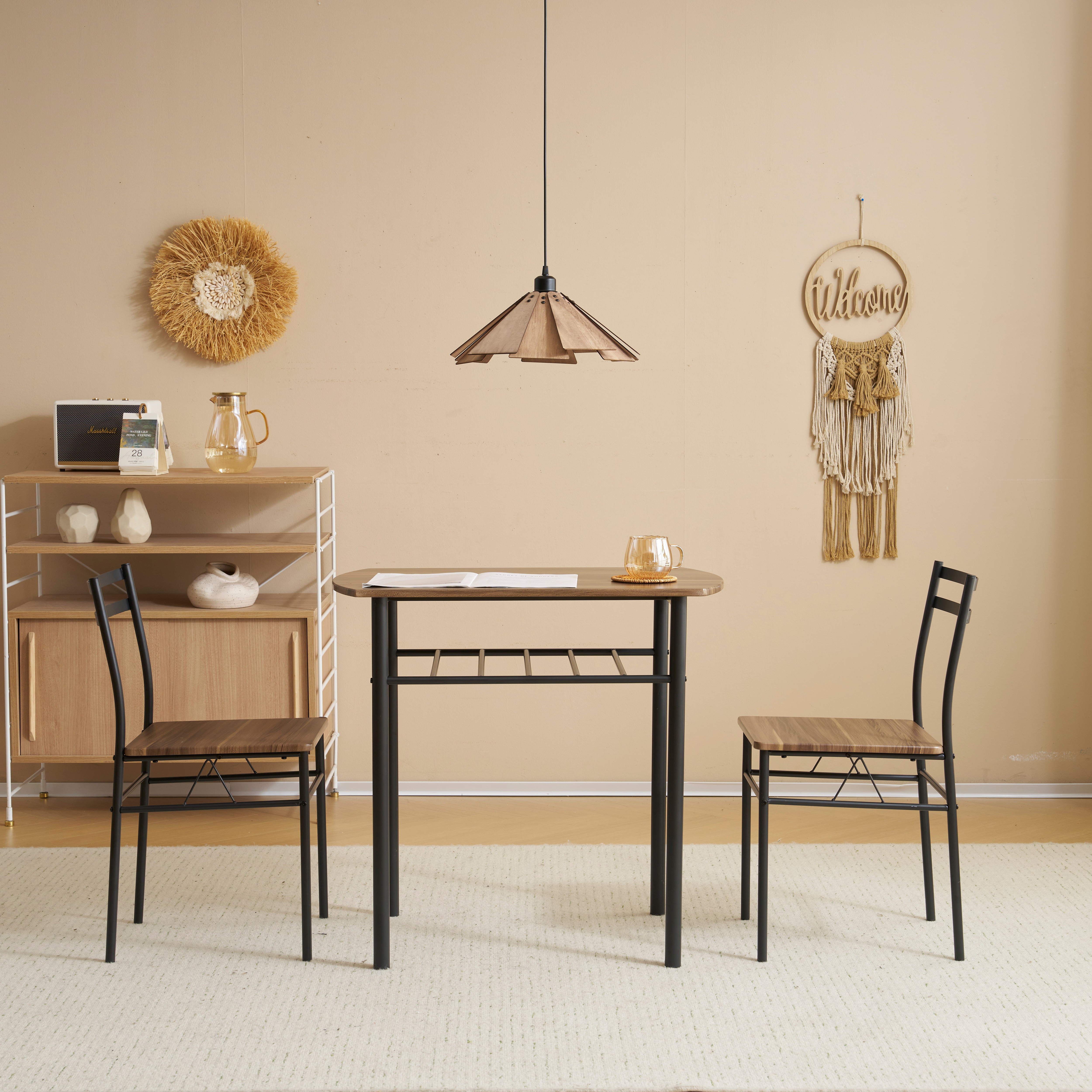 【国内へ発送&送·料·無·料】ダイニングセット 2人用 食卓 3点セット 収納付き おしゃれ テーブル セット(テーブル×1チェア×2) リビングテーブル コンパクトサイズ カップルテーブル 木目調