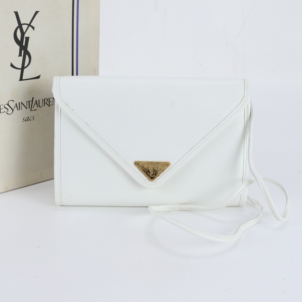 ヴィンテージ YSL ロゴプレート レザー ショルダーバッグ 斜め掛け ハンド トート レディース EBM DZ22-10 中古