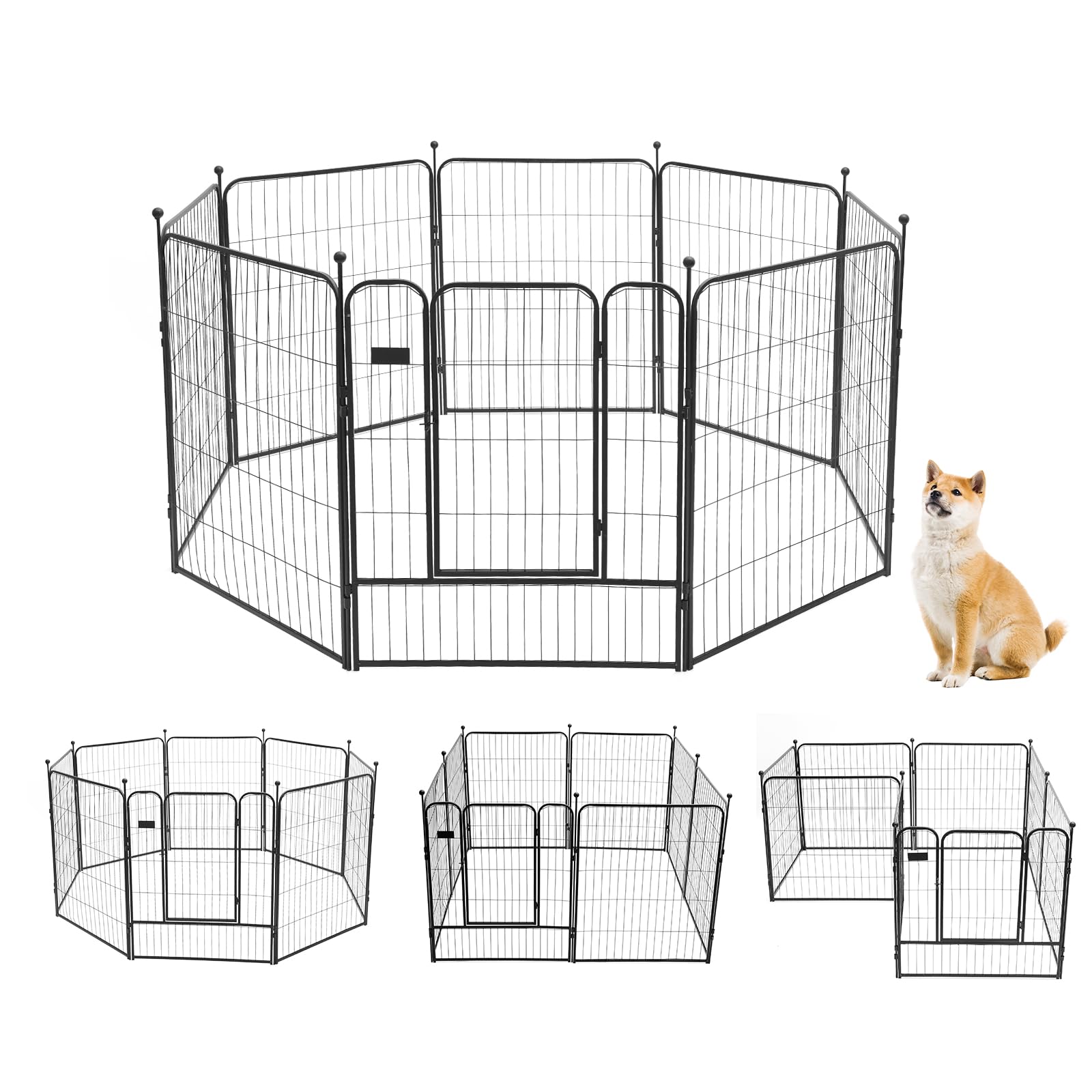 PETTOM 犬 サークル ペットフェンス ペットケージ 犬 ゲージ 中大型犬用 スチール製 コンパクト 8枚組 高さ80cm 高さ100cm 室内外兼用 折り畳み式 組立簡単 軽量 持ち運び便利 (
