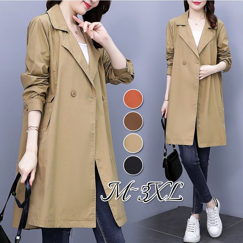 トレンチコートレディーススプリングコートオシャレジャケットミドル丈アウター大きいサイズ通勤上品カジュアル卒業式服母通勤長袖3040