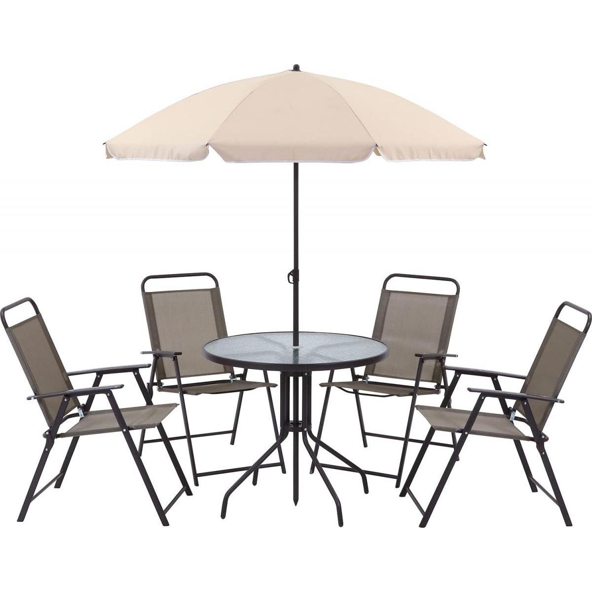 【I】不二貿易 ガーデン 6点セット ベルベ ベージュ 70323 テーブル チェア 椅子 4脚 パラソル セット 庭 お客様組立