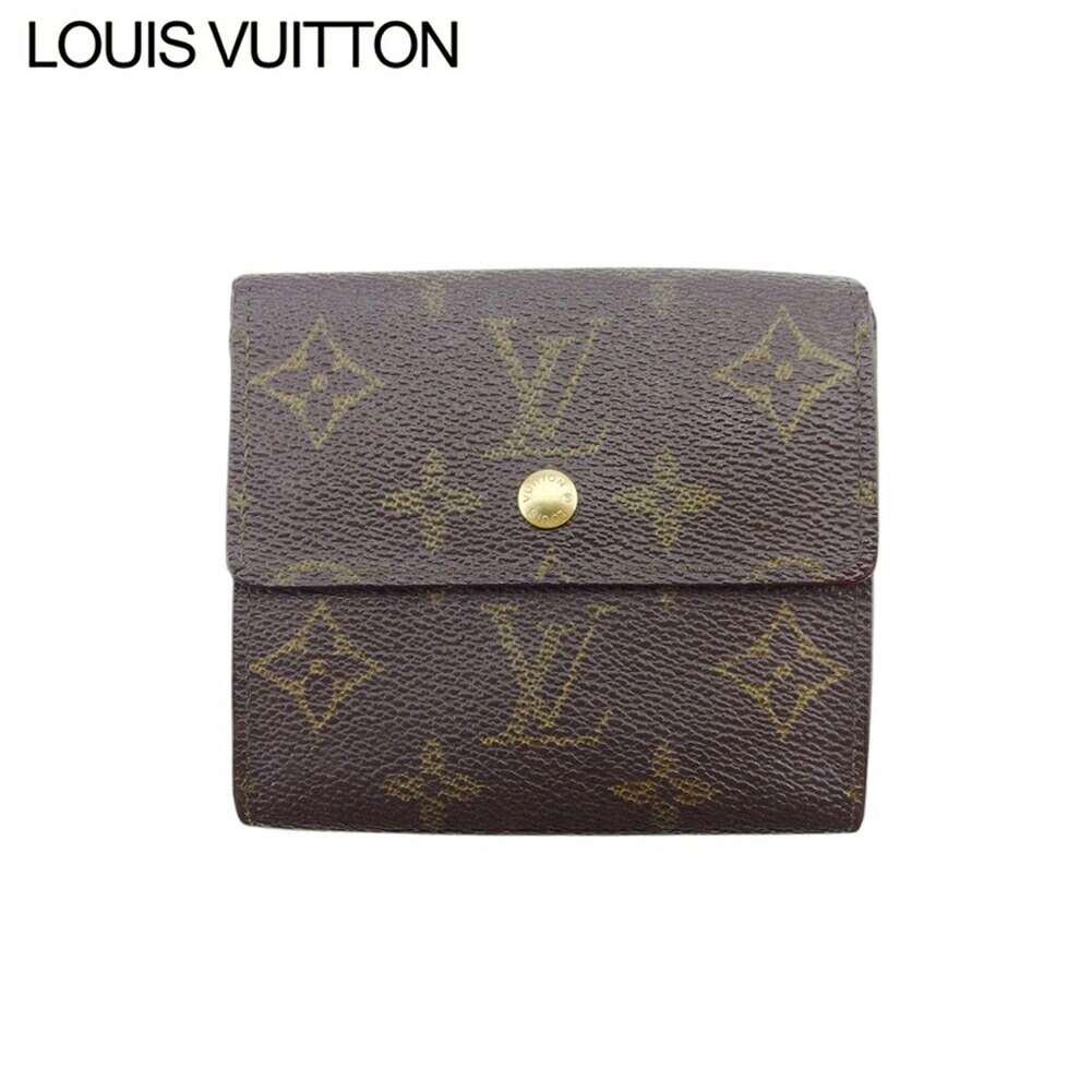 Wホック 財布 二つ折り 財布 モノグラム レディース メンズ ポルトモネビエカルトクレディ ブラウン 中古