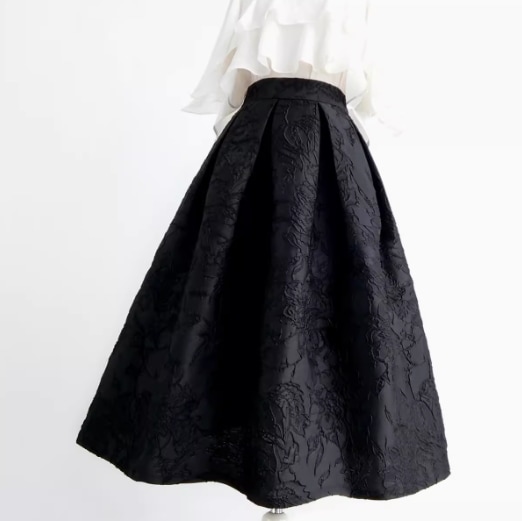 レディース スカート 膝下 ミモレ Aライン フェミニン タックプリーツ ふっくら ポケット ハイウエスト コンサバ ジャガード かわいい 大人可愛い きれいめ シンプル 上品 おしゃれ こなれ感