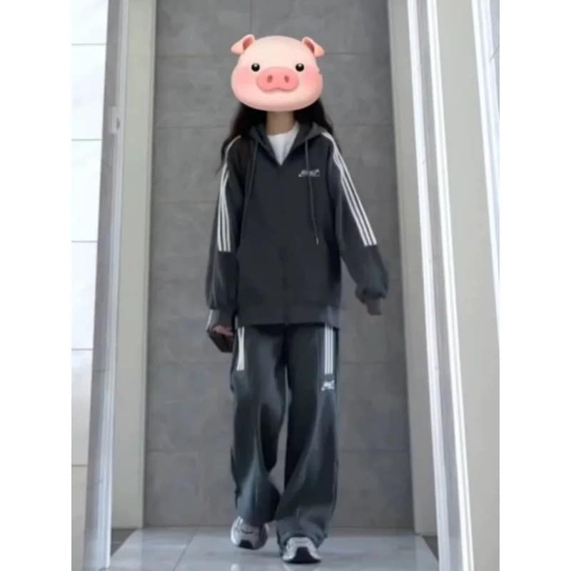 ハイエンドのカスタマイズ-春秋初秋スポーツウェアスーツレディース秋アメリカンルーズカジュアルツーピースセット若くて快適