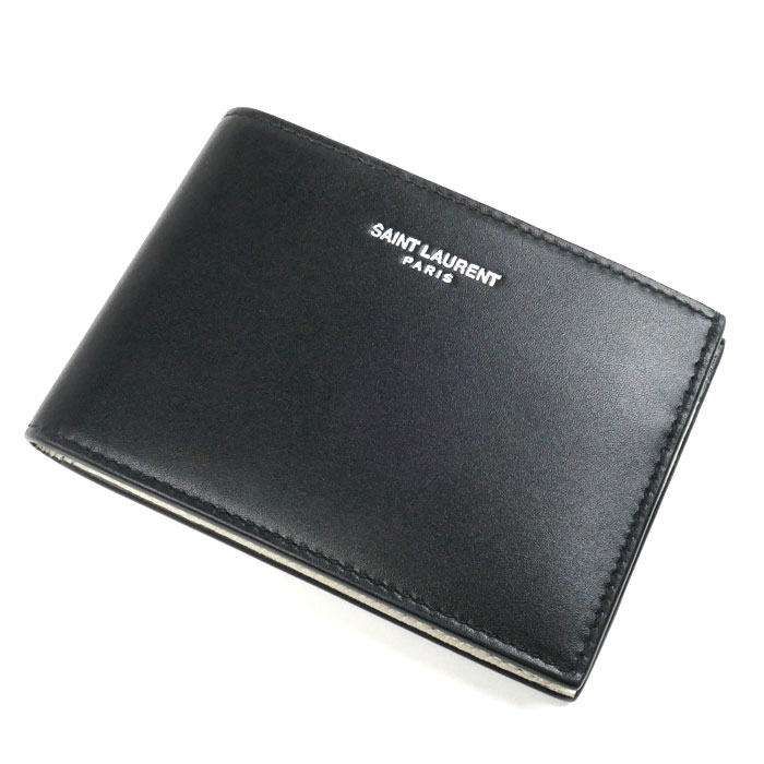 SAINT LAURENT PARIS サンローランパリ 二つ折り財布 ブラック アイボリー 779760AADAQ1031 メンズ 中古 美品