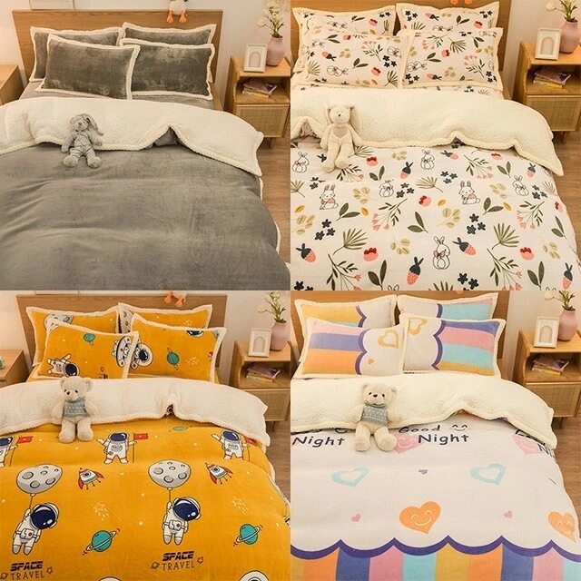 1.5mベッド適用 シングル ダブル ベッドシート 枕カバー 200*230cm 寝具4点セット 布団カバーセット 布団カバーセット あったか 冬 洗濯機可 洗える ふわふわ フランネル かわいい お