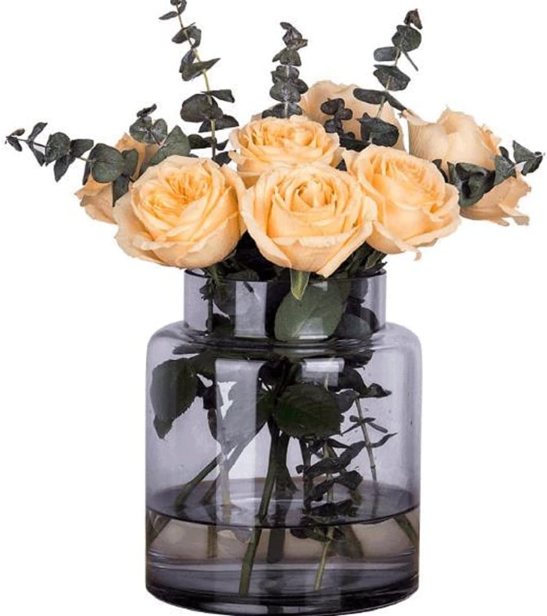 透明なガラスの花瓶 グレー 18cm