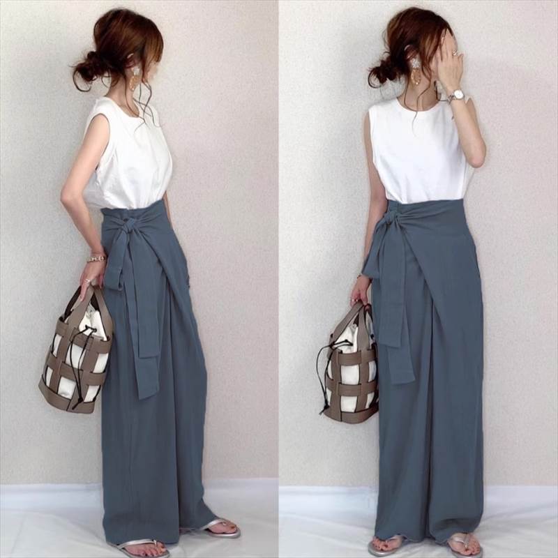 パンツ ズボン ワイドパンツ マキシ マキシ丈 ウエストリボン 大人可愛い 大人 上品 おしゃれ お洒落 大人女子 無地 春 夏 秋 10代 20代 30代 レディース 女性用 オフィス ビジネス O