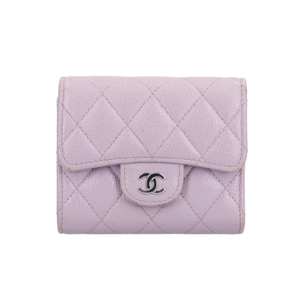 シャネル クラシック スモール フラップ ウォレット マトラッセ 三つ折り財布 キャビアスキン CHANEL 中古