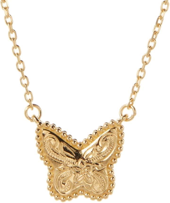 Piena ピエナサージカルステンレス316L ハワイアンジュエリー バタフライ 蝶 プルメリア ミル打ち スクロール ネックレス レディース(ゴールド)