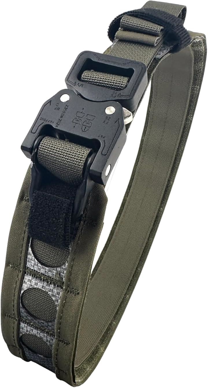 タクティカルベルト 軽量 ロープロファイル メタル製 2重構造 FERROタイプ BISONベルト モールベルト サバゲー(レンジャーグリーン)