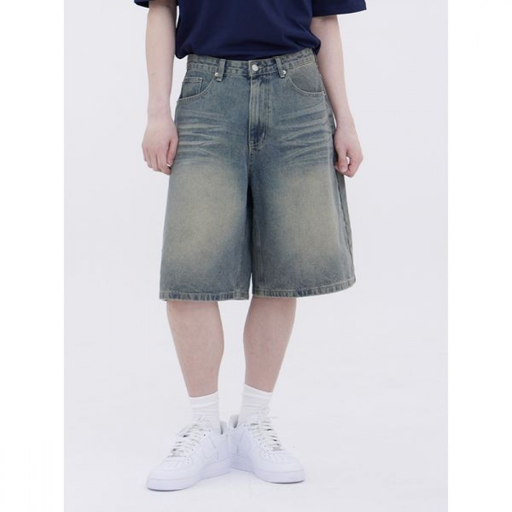 [Jean Mania] ユニセックスルーズフィットレトロウォッシュ5パートデニムブルーショーツ 5,905円
