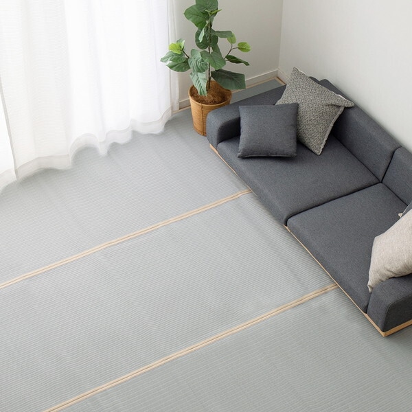 159068460 洗えるい草風カーペット 四条(しじょう) 江戸間6畳 261×352 ブルー メーカー直送